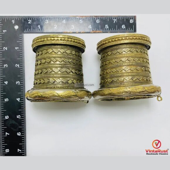 Single Boho Cuff Bracelet- Cuff Bracelet- Afghan Golden Massive Handcuff Hinged - Picture 8 of 9